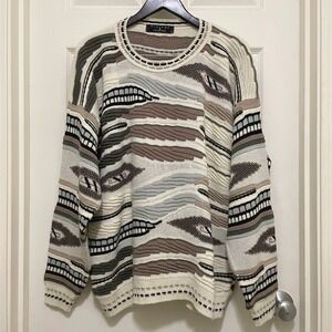 Vintage Protege Collection 3D Knit Sweater Coogi Style Large 90s USA Abstract